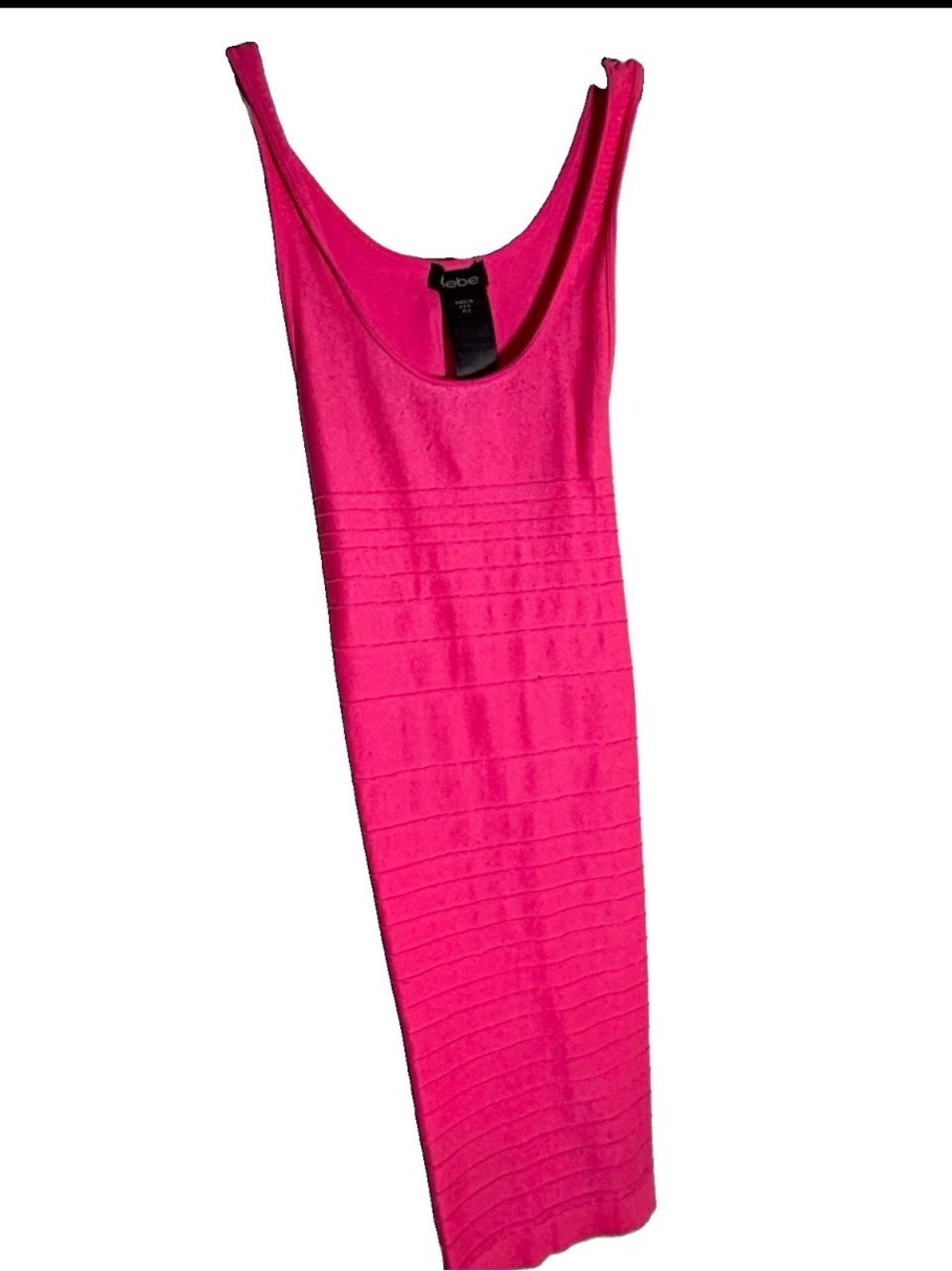bebe Bright Pink Ribbed Midi Tank Dress